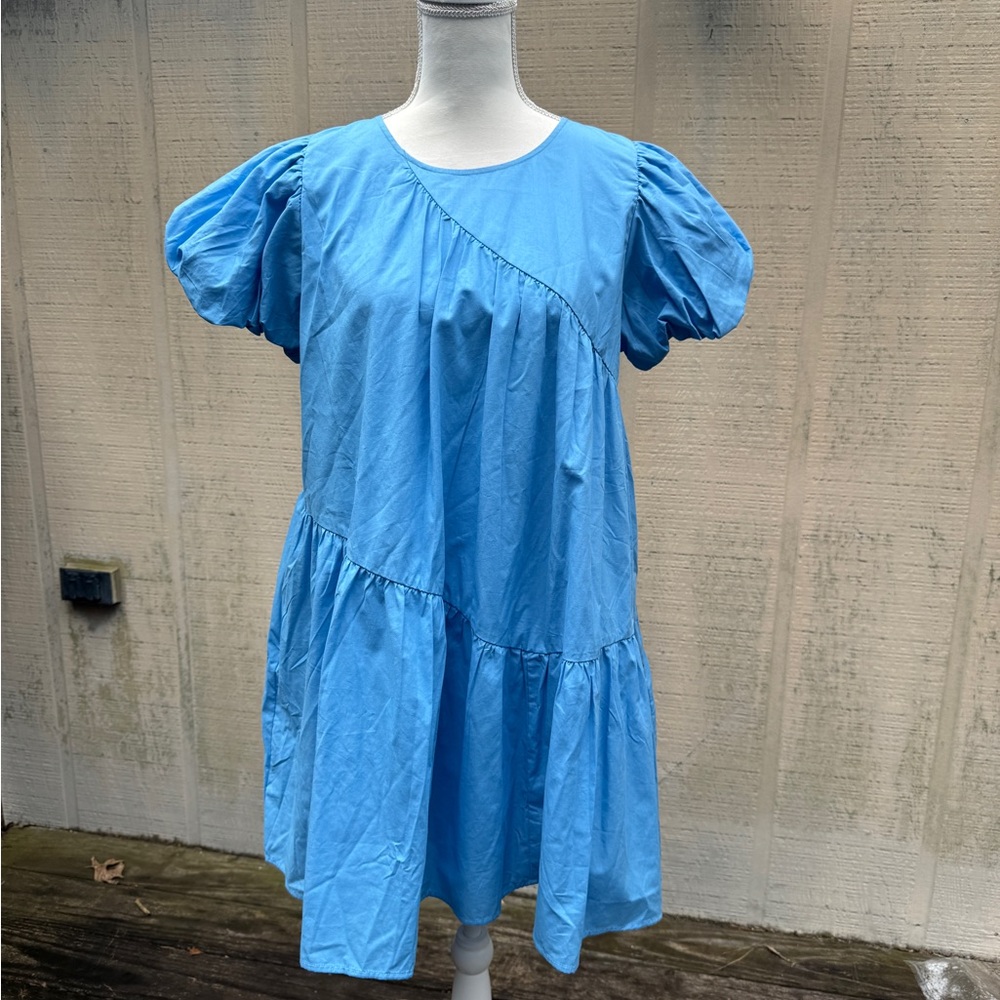 Hunter Sky Blue Puff Sleeve Mini Dress